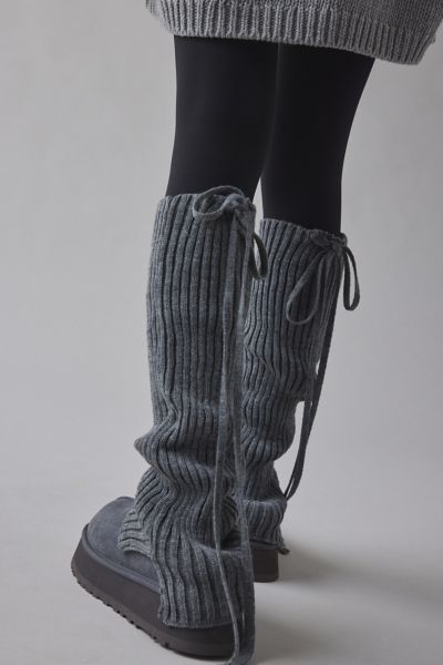 Tie Ribbed Knit Leg Warmers