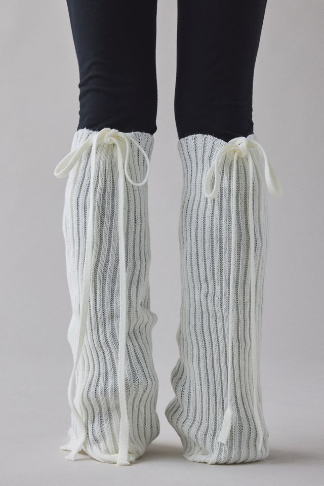 Tie Ribbed Knit Leg Warmers