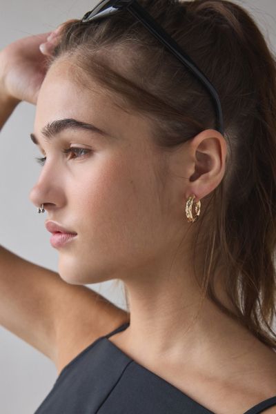Urban Outfitters Siena Textured Hoop Earring In Gold, Women's At  In Gold