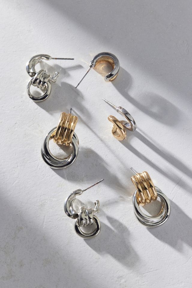 Mixed Metal Knotted Hoop Earring Set #1