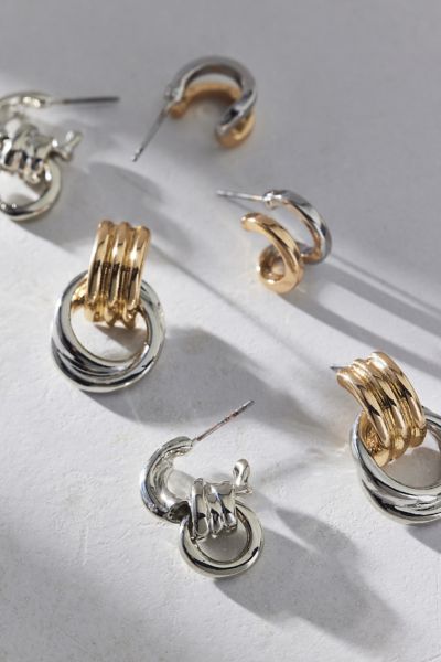 Mixed Metal Knotted Hoop Earring Set