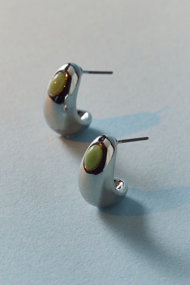 Chunky Stone Dome Hoop Earring #1