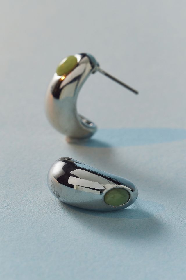 Chunky Stone Dome Hoop Earring #2