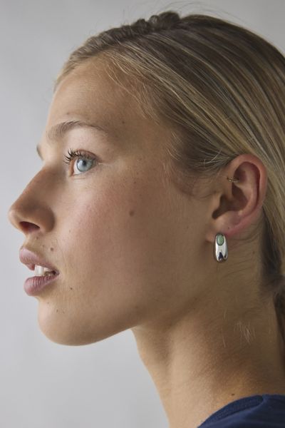 Chunky Stone Dome Hoop Earring