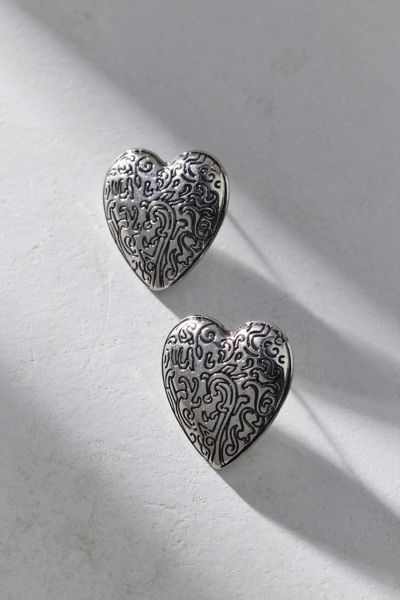 Urban Outfitters Etched Metal Heart Earring In Silver, Women's At  In Neutral