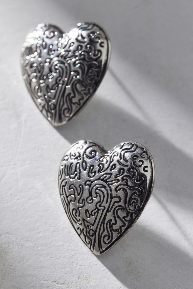 Etched Metal Heart Earring #1