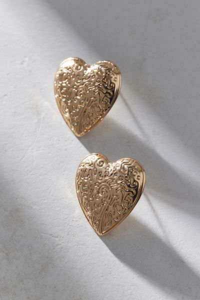 Etched Metal Heart Earring