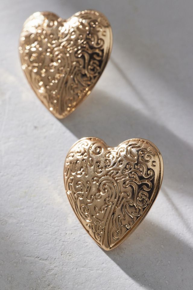Etched Metal Heart Earring #2