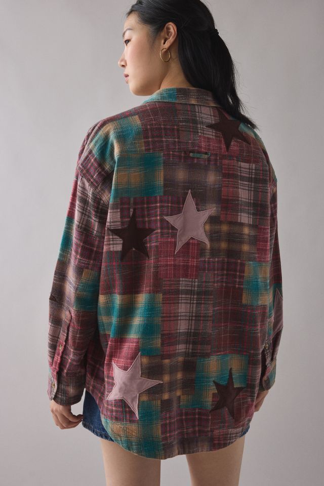 BDG Dani Cowboy Patchwork Oversized Flannel Shirt #1