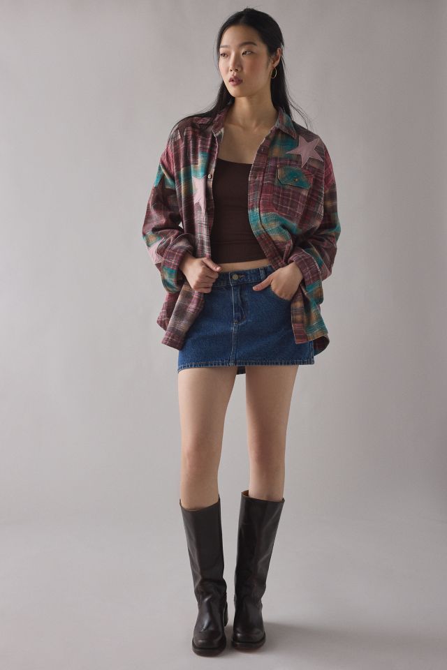 BDG Dani Cowboy Patchwork Oversized Flannel Shirt #2