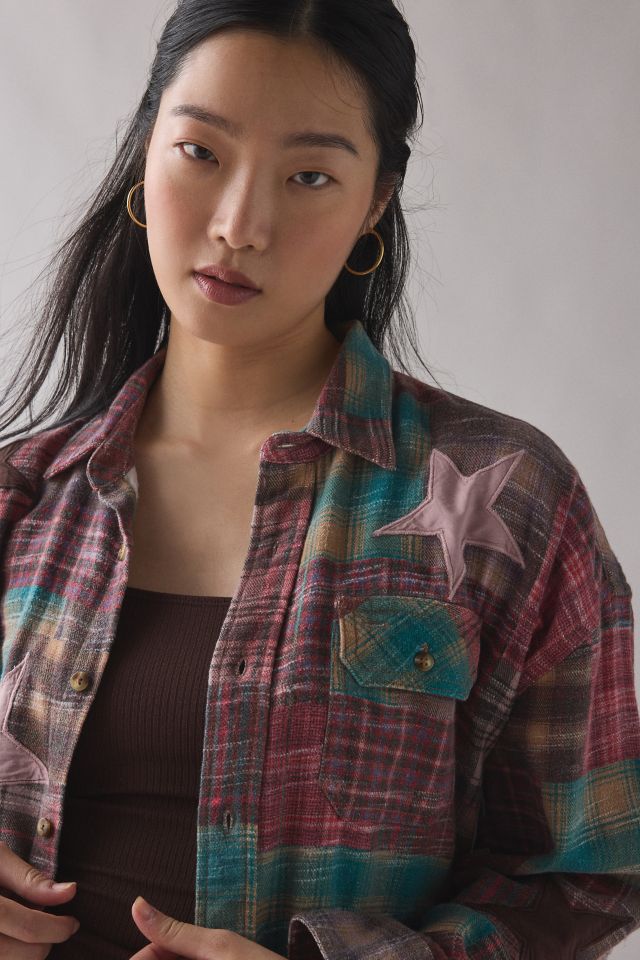 BDG Dani Cowboy Patchwork Oversized Flannel Shirt #3