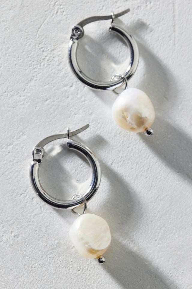 14K Gold Plated Freshwater Pearl Mini Hoop Earring #1