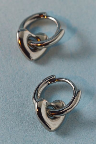 Urban Outfitters 14k Gold Plated Puffy Heart Mini Hoop Earring In Silver, Women's At  In Silver