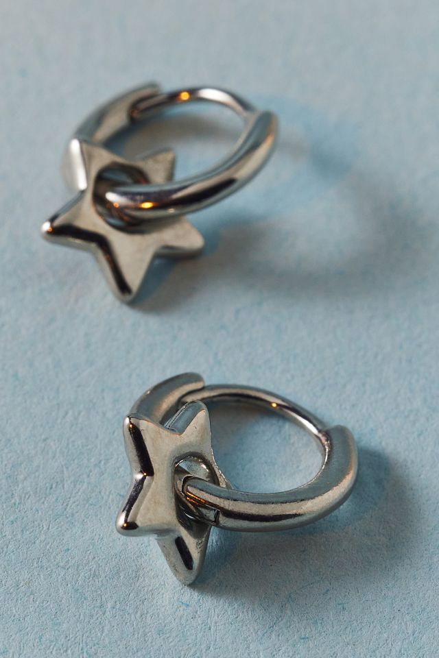 14k Gold Plated Puffy Star Mini Hoop Earring #1