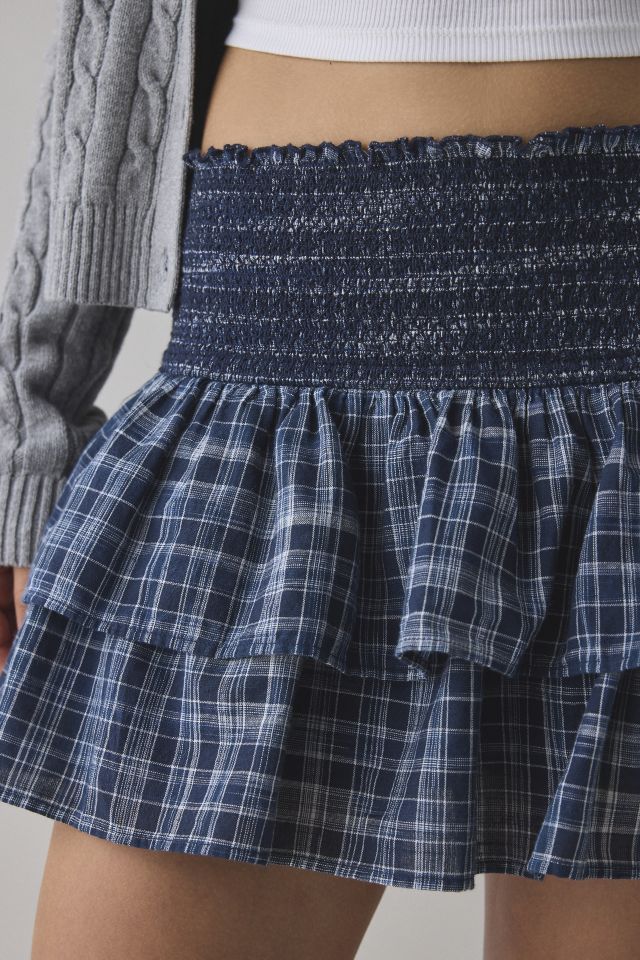 BDG Monika Check Tiered Ruffle Mini Skirt