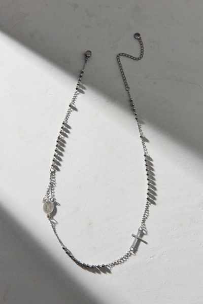 Urban Outfitters Waterproof Rosie Cross Strand Necklace In Silver, Women's At  In Silver