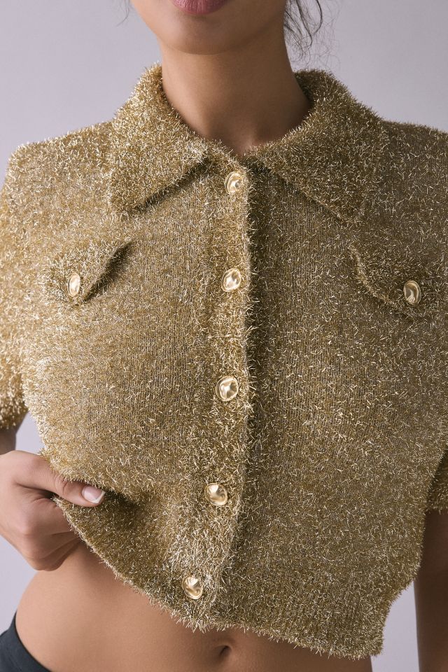 Glamorous Gold Knit Short Sleeve Cropped Cardigan #1