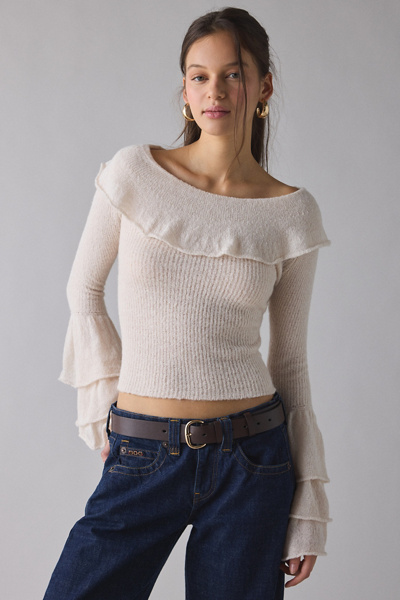 Glamorous Boatneck Bell Sleeve Ruffle Sweater