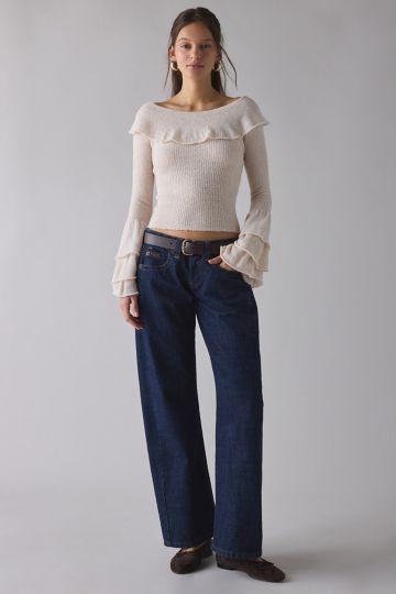 Kimchi Blue Andie Asymmetric Foldover Off-The-Shoulder Sweater
