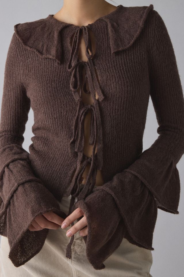 Glamorous Ruffle Bell Sleeve Tie-Front Cardigan #1