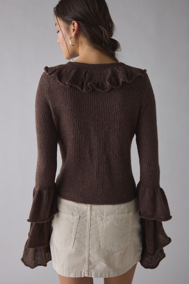 Glamorous Ruffle Bell Sleeve Tie-Front Cardigan #3