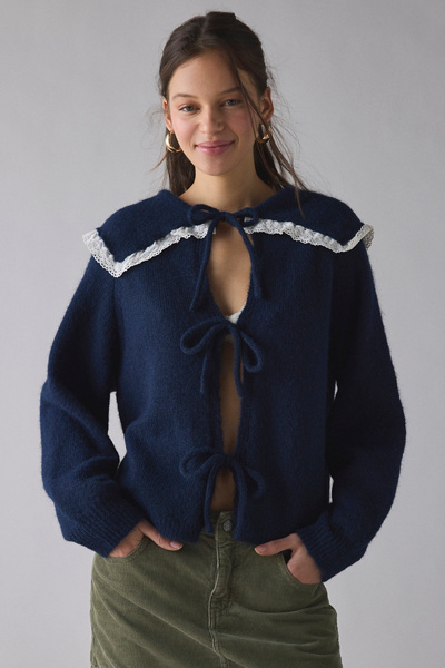 Glamorous Sailor Collar Tie-Front Oversized Cardigan | Urban