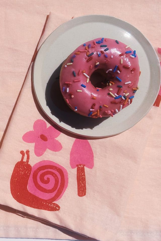 Julie Peach Block Printed Snails Dinner Napkins #1