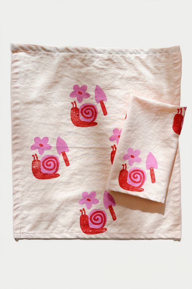 Julie Peach Block Printed Snails Dinner Napkins #2