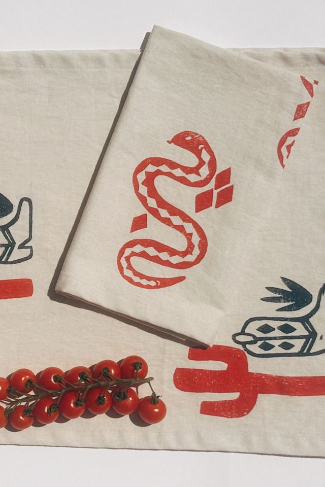 Julie Peach Block Printed Snakes Napkins #2