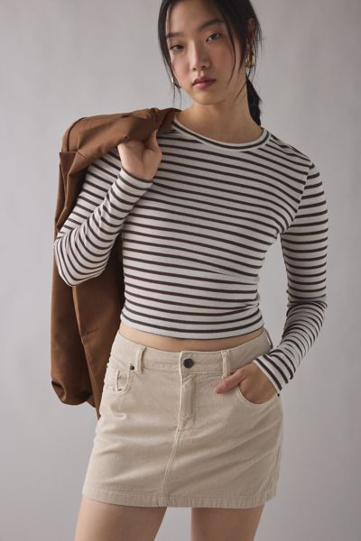 Bdg Onna Corduroy Micro Mini Skirt In Cream At Urban Outfitters In White