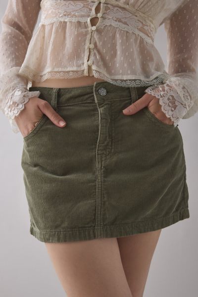 Bdg Onna Corduroy Micro Mini Skirt In Olive At Urban Outfitters In Green