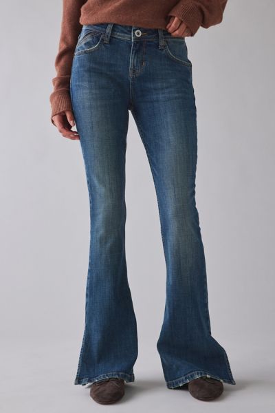 Bdg Brooke Split Hem Low-rise Flare Jean In Tinted Denim, Women's At Urban Outfitters In Blue