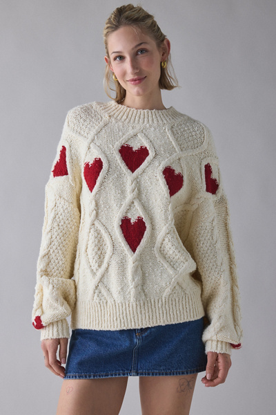 トップス Heart cable knit set ivory Girls' Heart Cable-knit Sweater For Girls | J.Crew