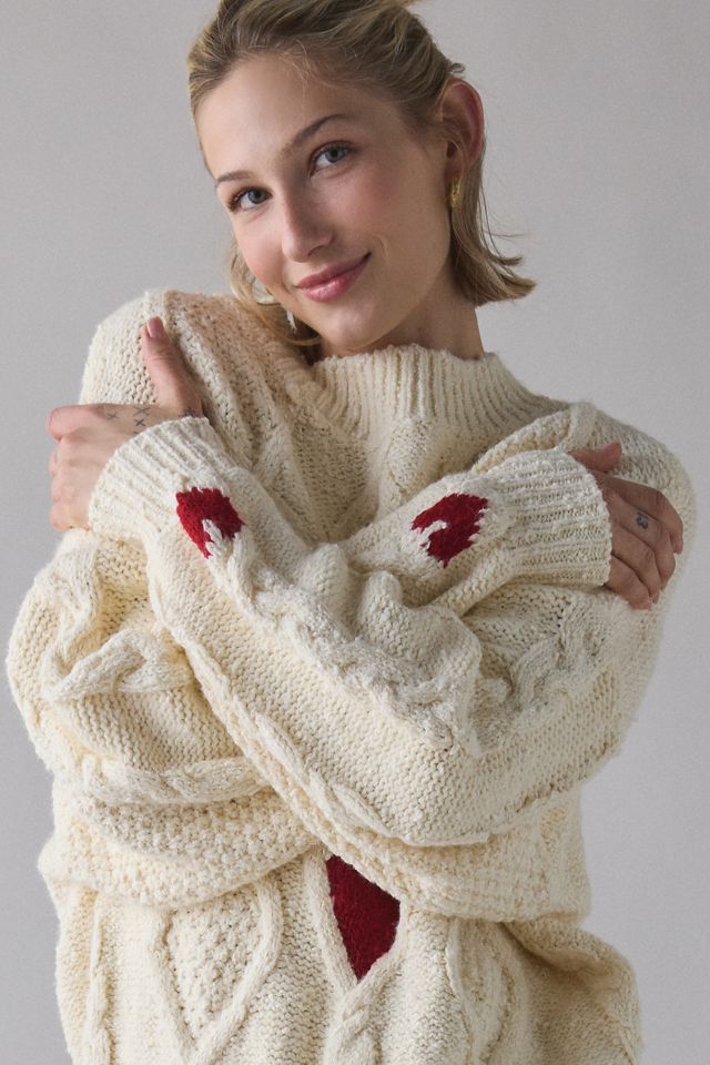 UO Alexa Heart Cable Knit Mockneck Sweater | Urban Outfitters