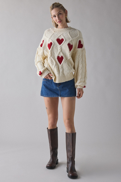 UO Alexa Heart Cable Knit Mockneck Sweater