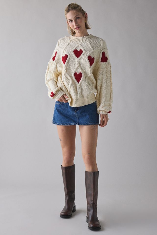 UO Alexa Heart Cable Knit Mockneck Sweater | Urban Outfitters Canada