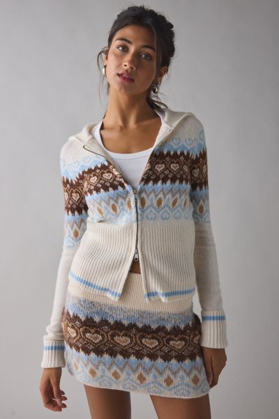 BDG Monet Printed Knit Zip-Up Hoodie Sweater