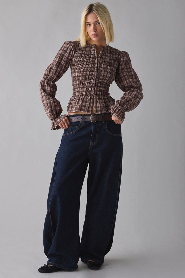 Haut froncé à manches bouffantes à carreaux Daisy Street Lure #2