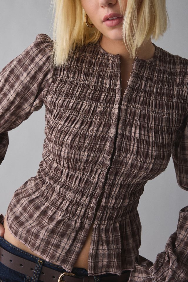 Haut froncé à manches bouffantes à carreaux Daisy Street Lure #3