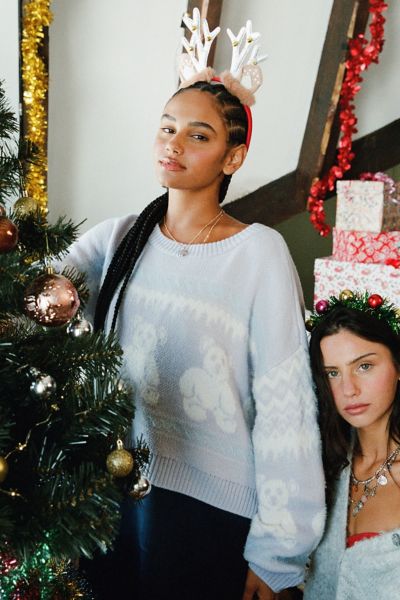 Out From Under Hit The Slopes Cropped Fairisle Sweater In Blue, Women's At Urban Outfitters In Blue