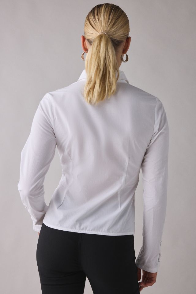 Motel Wyn Split-Front Corset Tie Long Sleeve Slim Shirt #1