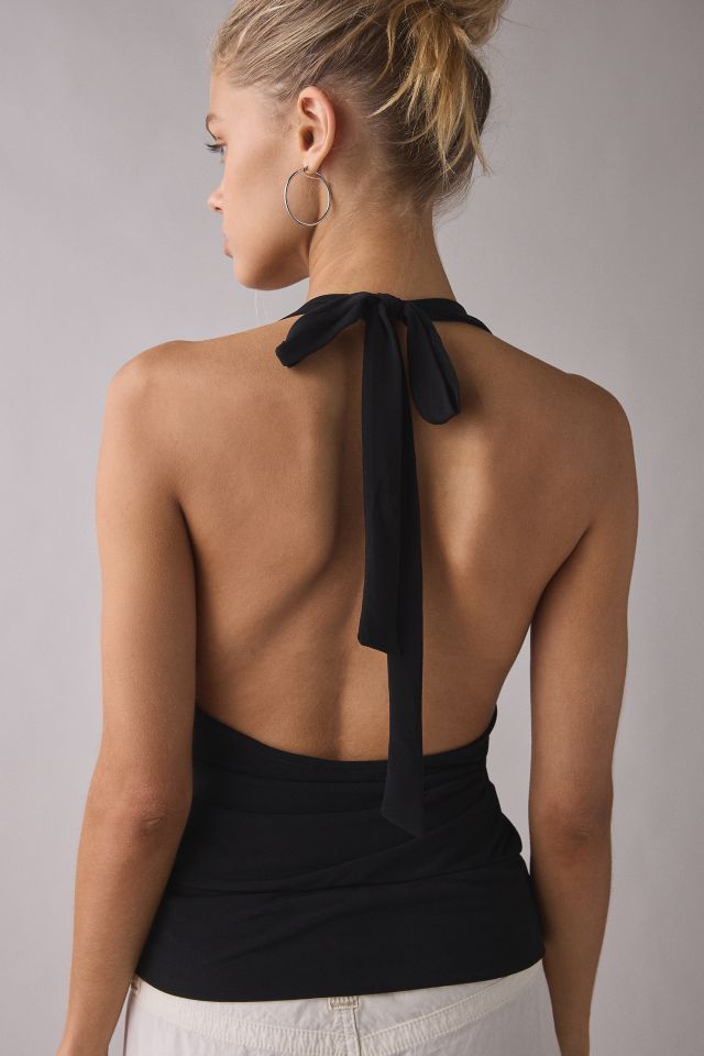 UO Crystal O-Ring Plunging Cowl Neck Halter Top #3