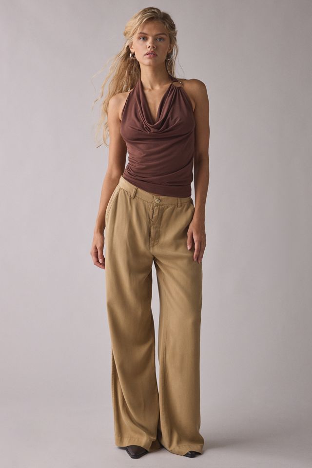 UO Crystal O-Ring Plunging Cowl Neck Halter Top