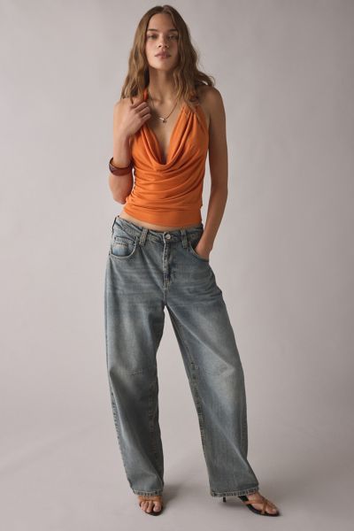 UO Crystal O-Ring Plunging Cowl Neck Halter Top