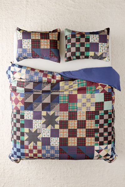 Plaid Faux Quilt Patterned Duvet Cover