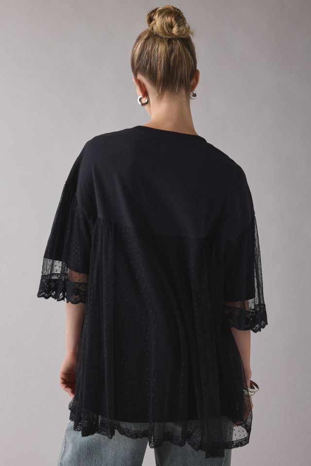 Kimchi Blue Show Stopper Tulle + Lace Layered Oversized Graphic Tee #1