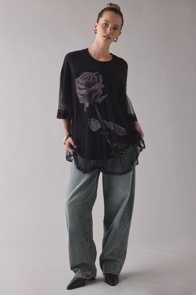 Kimchi Blue Show Stopper Tulle + Lace Layered Oversized Graphic Tee #2