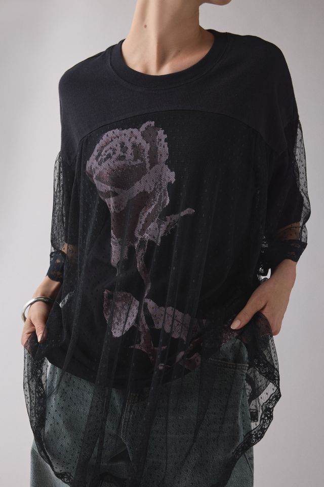 Kimchi Blue Show Stopper Tulle + Lace Layered Oversized Graphic Tee #3