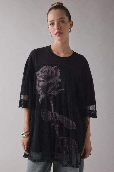 Kimchi Blue Show Stopper Tulle + Lace Layered Oversized Graphic Tee