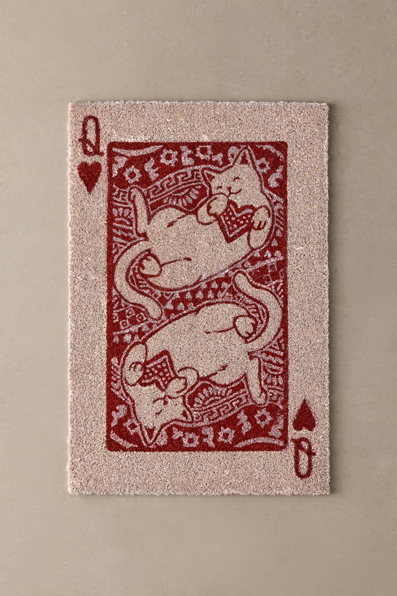 Cat Of Hearts Coir Doormat - Red, 20X30
